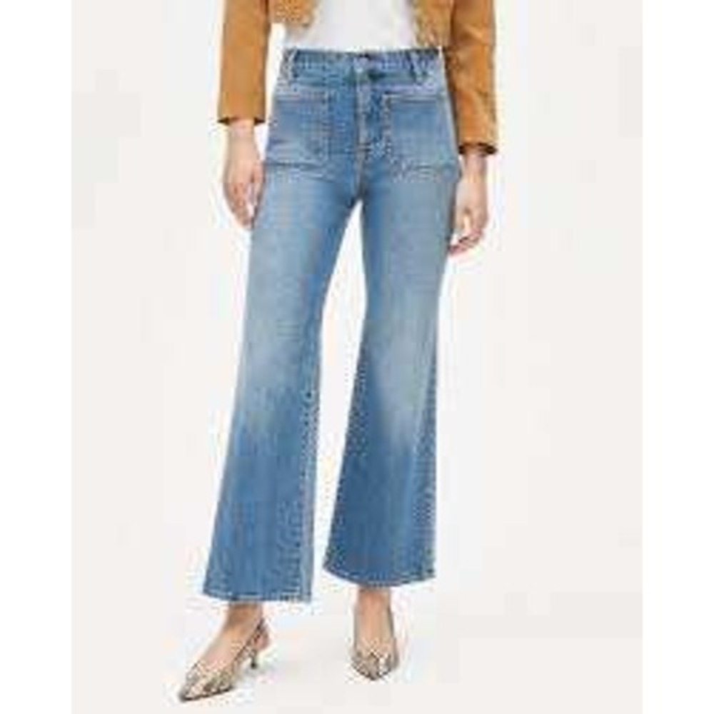 J.Crew Full-Length Slim Wide-Leg Jeans Light Wash‎ Blue 27P Gold Button Pocket